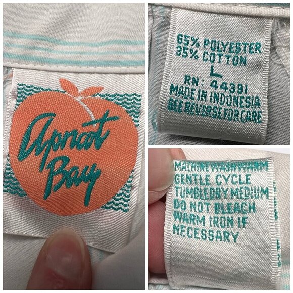 VTG Apricot Bay Short Sleeve Button-Up Shirt Front Pockets Pinstripe Size Large - Picture 3 of 10